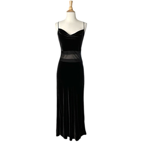 VICTORIA’S SECRET Vintage Y2K Black Maxi Slip Dress Velvet Velour Sheer Small - Picture 1 of 14